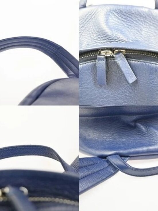 BALENCIAGA Logo Everyday Backpack Adjustable Strap Leather Blue Italy 12ZA253